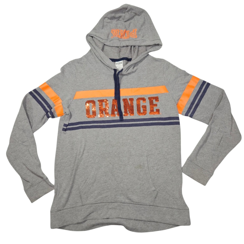 Pink Victoria's Secret 2016 Sequin Orange Hoodie Sweatshirt Grey Sz S